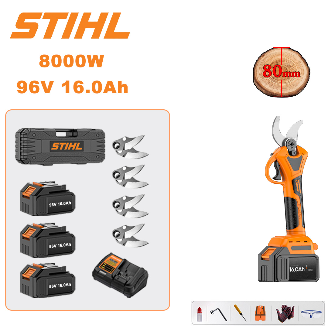 8000W 96V16Ah pruning shears + 3 batteries + 4 blades + charger + tool box + other accessories