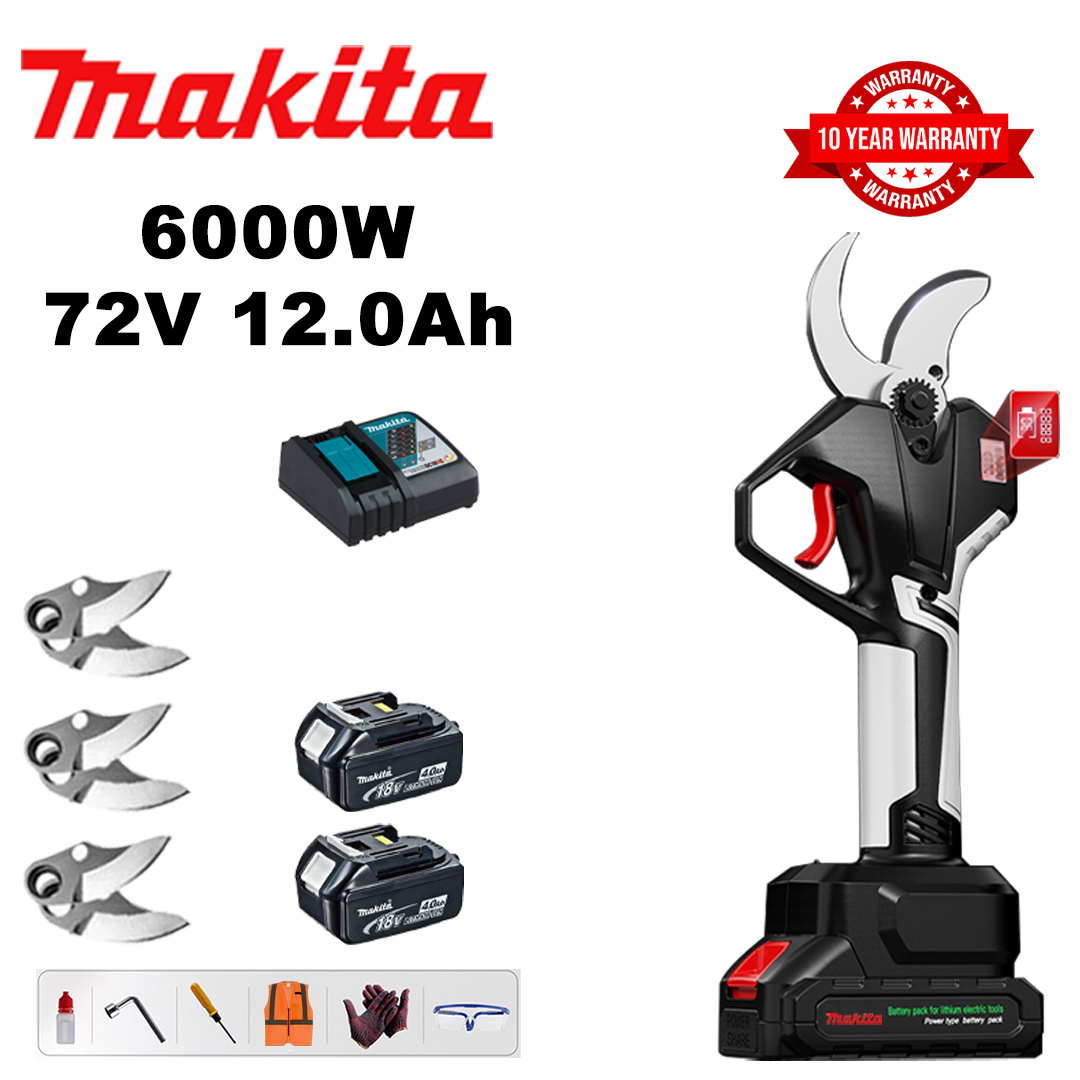 6000W brushless lithium battery pruning shears + 78V12Ah battery*2+sk9 alloy blade*3+charger+LED power display+tool box+lubricating oil+goggles+10-year warranty