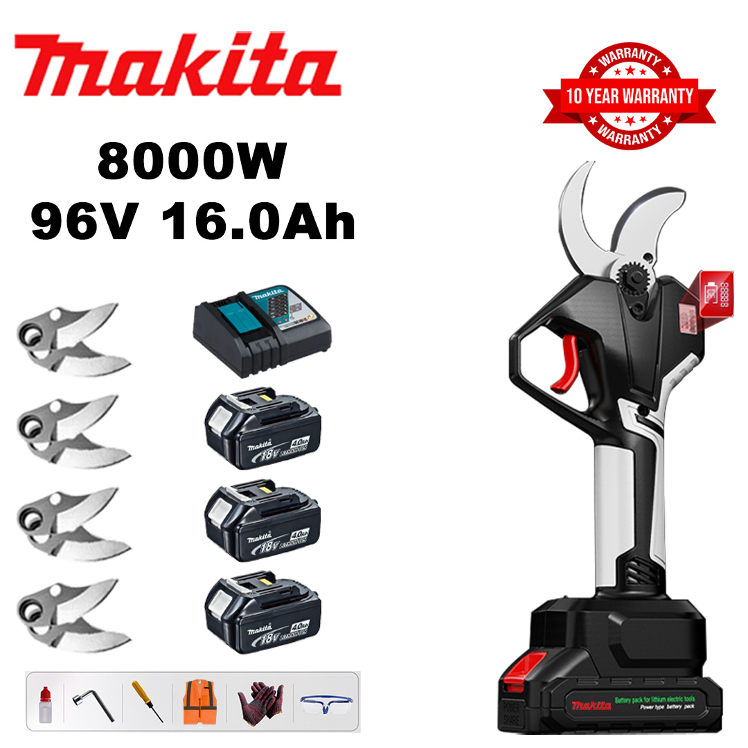 8000W brushless lithium battery pruning shears + 96V16Ah battery * 3 + sk9 alloy blade * 4 + charger + LED power display + tool box + lubricating oil + goggles + 10-year warranty