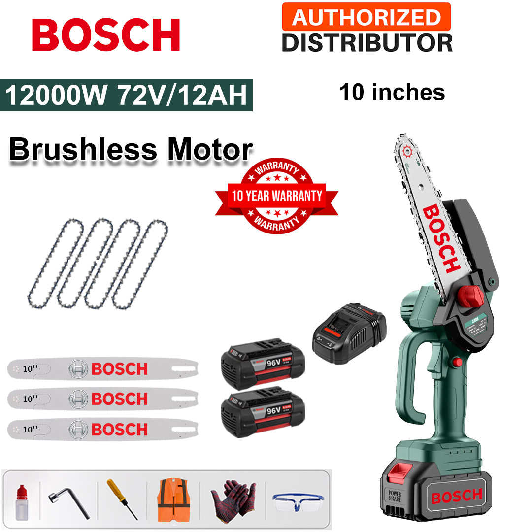 10 Inch Brushless Lithium Electric Saw, Power 12000W, 72V 12Ah Battery*2, Charger, Guide Plate*3, Chain*4, Tool Box, Lubricant and Goggles, Ten Years Warranty