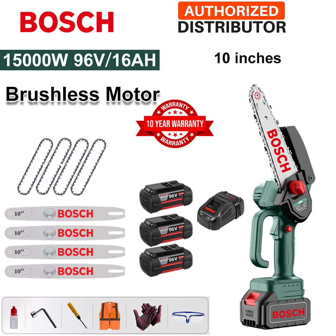 10 Inch Brushless Lithium Electric Saw, 15000W Power, 96V 16Ah Battery*3, Charger, Guide Plate*4, Chain*4, Tool Box, Lubricant and Goggles, Ten Years Warranty