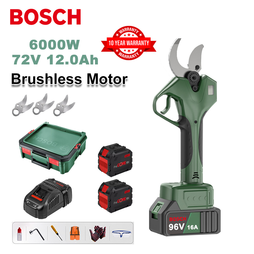 6000W brushless lithium battery pruning shears + 78V12Ah battery*2+sk9 alloy blade*3+charger+LED power display+tool box+lubricating oil+goggles+10-year warranty