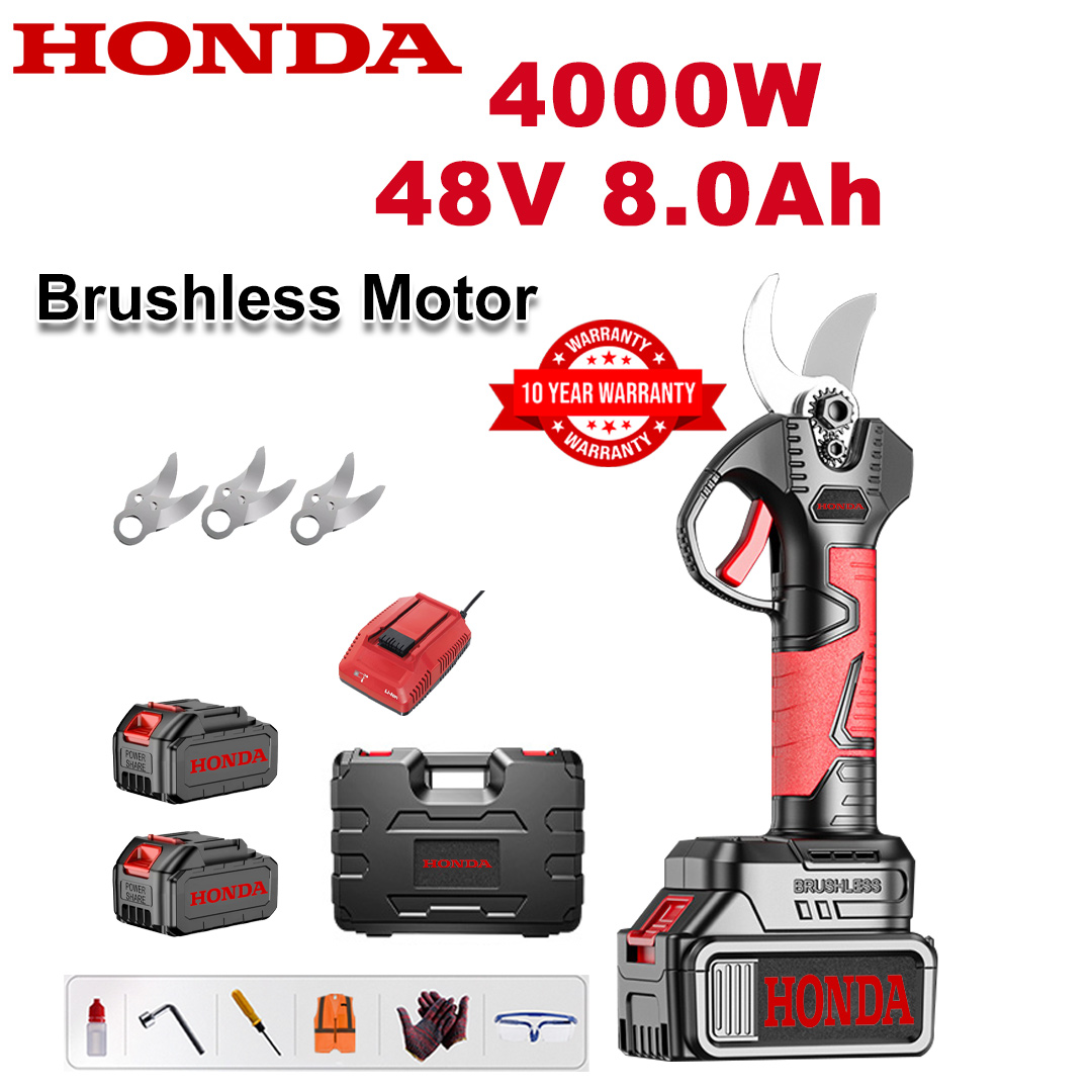 4000W brushless lithium battery pruning shears + 48V8Ah battery * 2 + sk9 alloy blade * 3 + charger + LED power display + tool box + lubricating oil + goggles + 10-year warranty