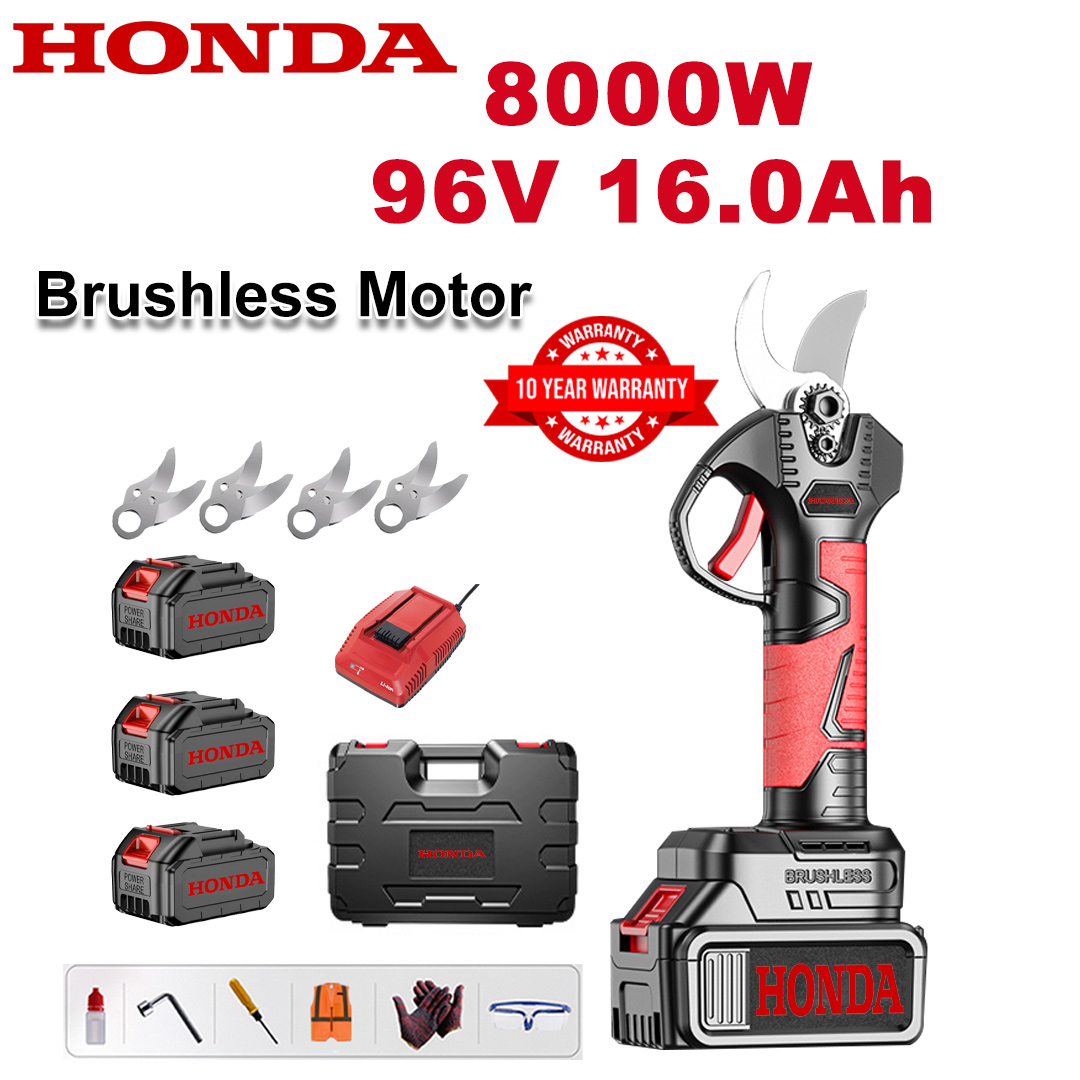 8000W brushless lithium battery pruning shears + 96V16Ah battery * 3 + sk9 alloy blade * 4 + charger + LED power display + tool box + lubricating oil + goggles + 10-year warranty