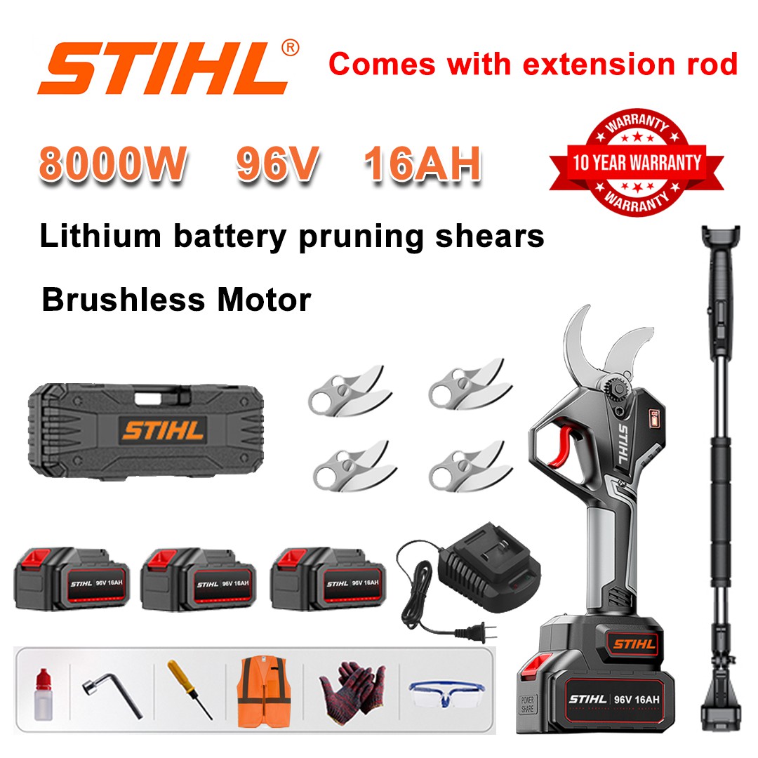 [Extension rod 1.5~5m] 8000W brushless lithium battery pruning shears + 96V16Ah battery * 3 + sk9 alloy blade * 4 + charger + LED power display + tool box + lubricating oil + goggles + 10-year warranty