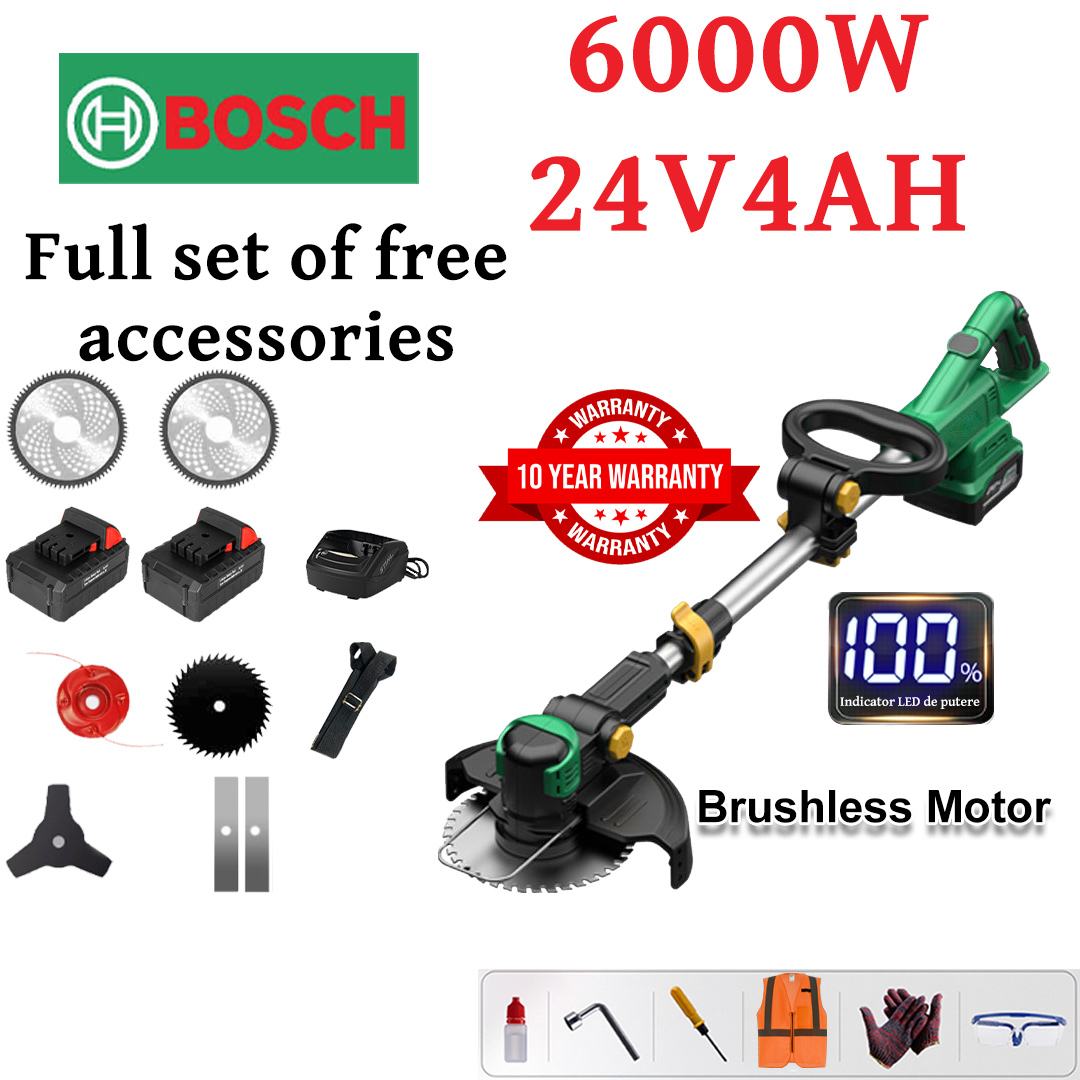 [Normal model] Lawn mower (6000w24V4AH) + alloy blade * 2 + alloy saw blade * 2 + alloy cutting head * 1 + three-blade knife * 1 + charger + battery * 2 + belt * 1 + other accessories