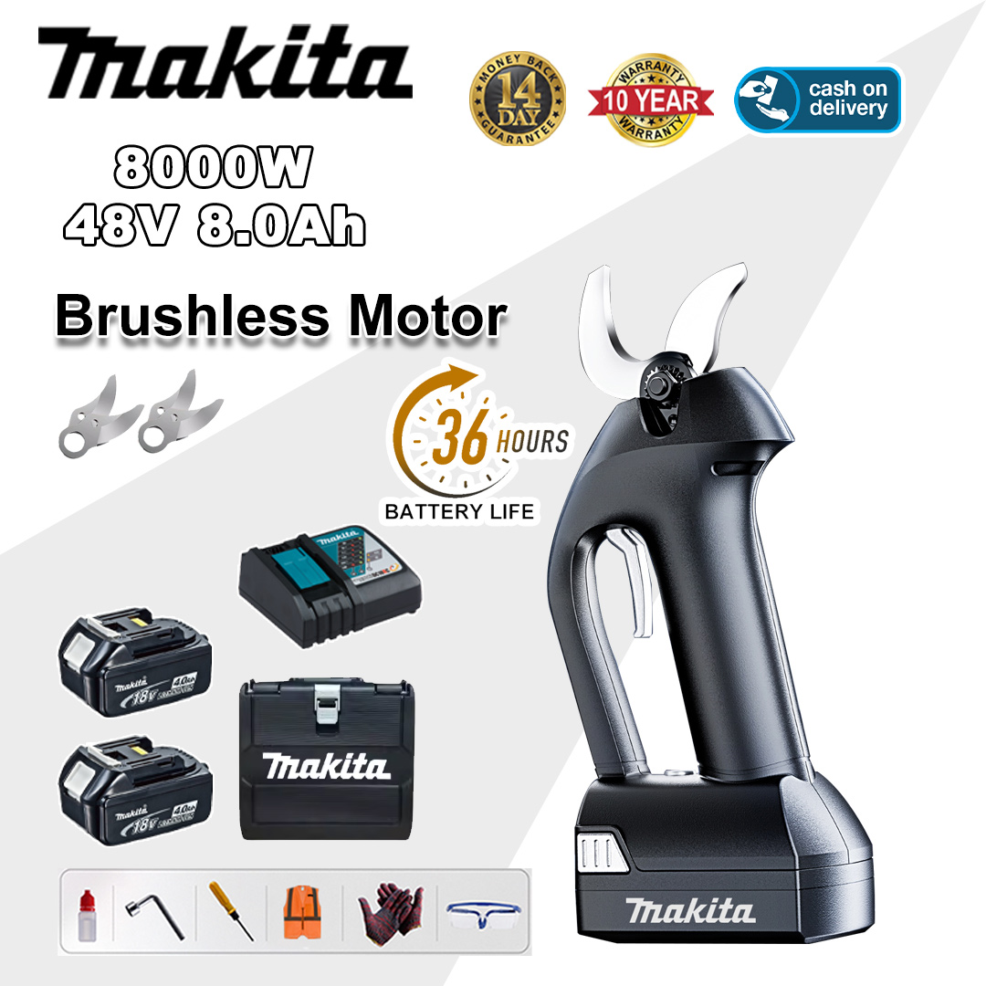 8000W brushless lithium battery pruning shears + 48V 8Ah battery * 2 + SK9 alloy blade * 2 + charger + LED power display + tool box + lubricating oil + safety glasses + 10-year warranty