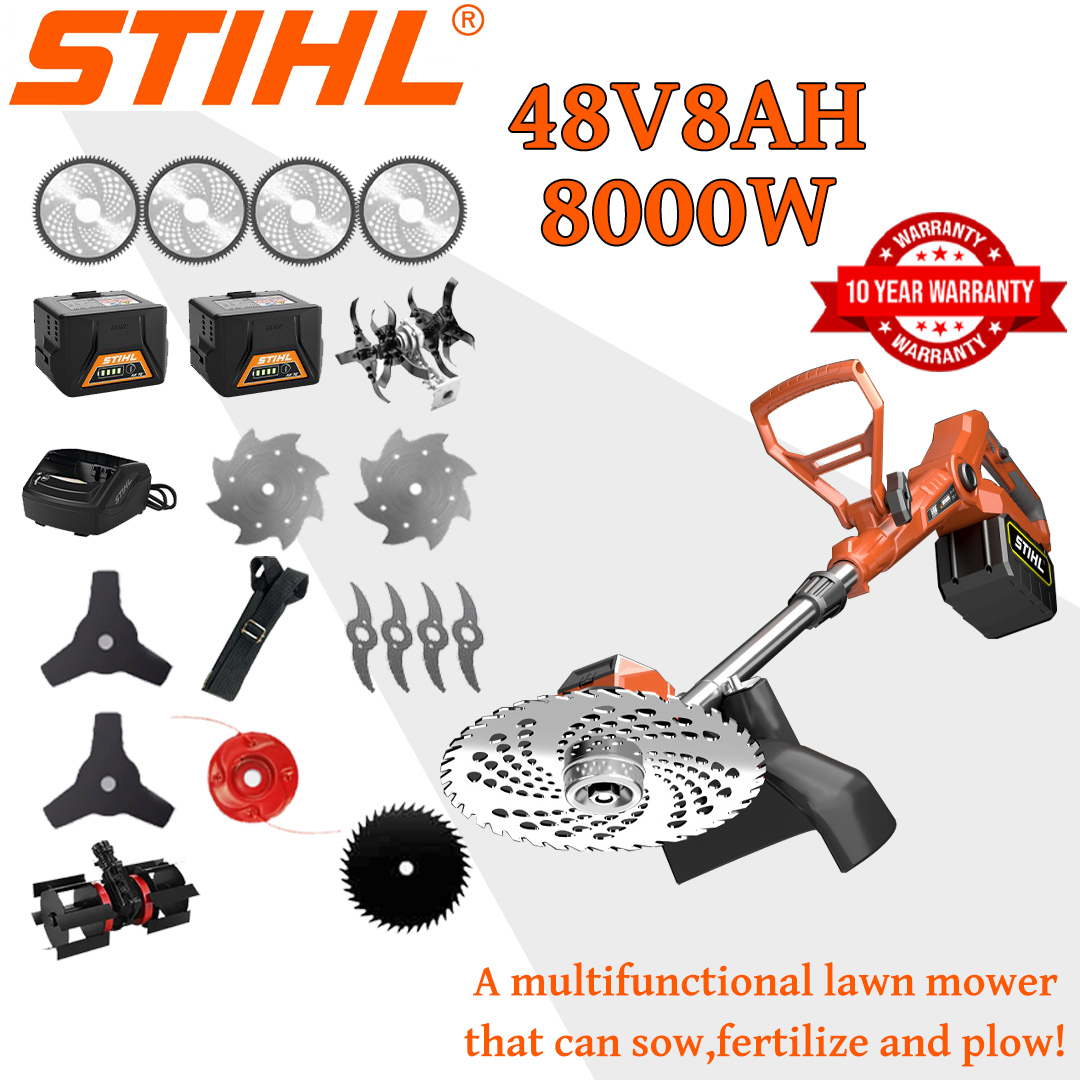 [Deluxe model] Lawn mower (8000w48V8AH) + blade head *1 + adjustment wheel *1 + alloy saw blade *4 + alloy saw blade *4 + alloy blade head *1 + triple blade *2 + anti-blocking blade *1 + Steel blade *2 + charger + battery *2 + handle *1 + other accessories + 10 years warranty